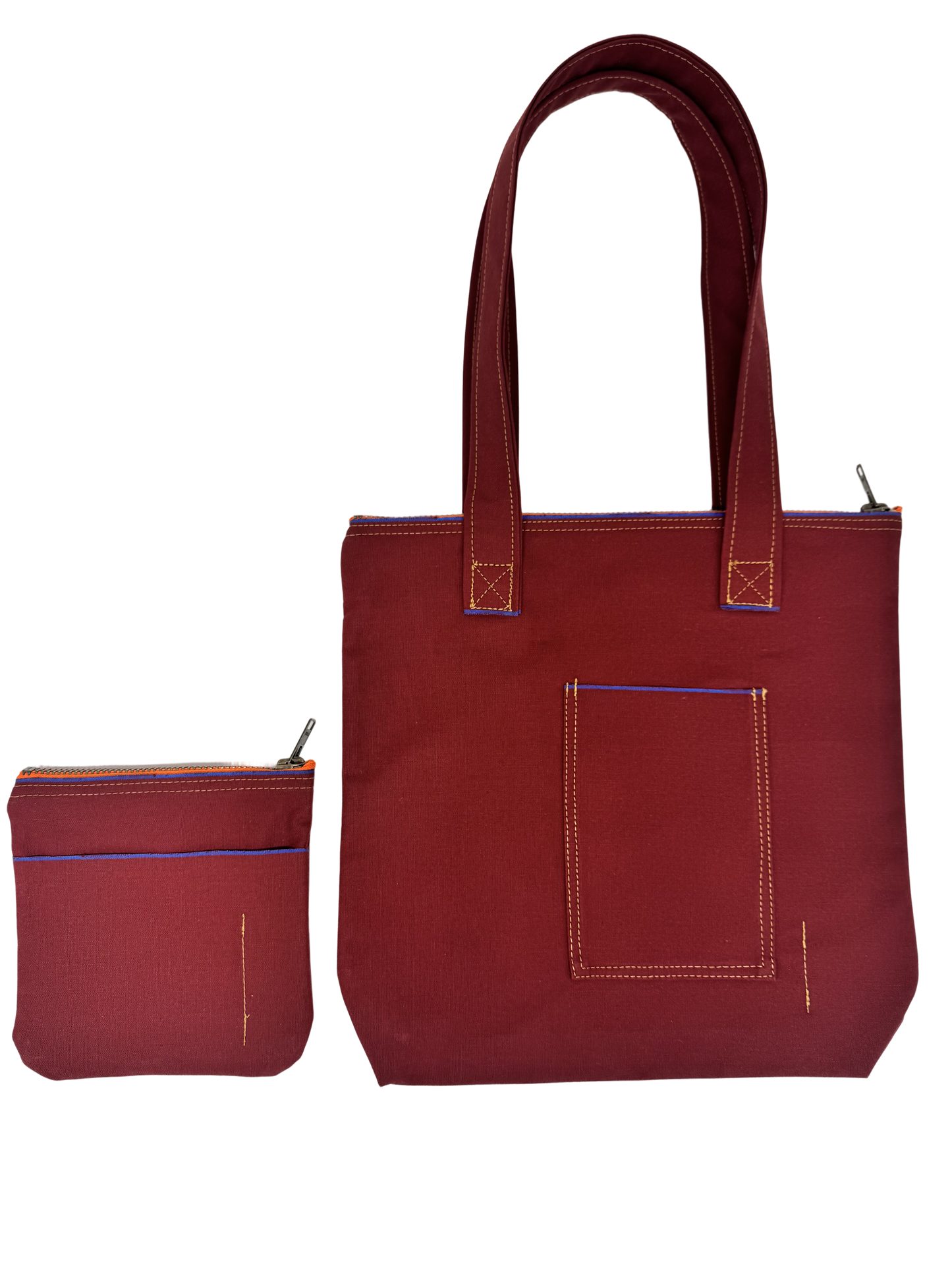 Maroon Japanese Mill 9oz Denim Tote and Lil Buddy